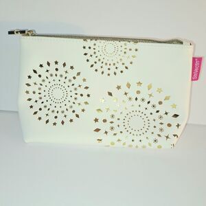 STRIVECTIN MAKEUP POUCH ZIPPER BAG IVORY/GOLD CONVENIENT ON-THE-GO CAR BAG NEW